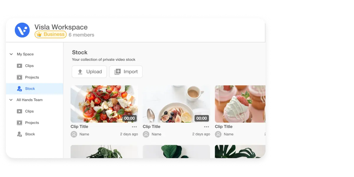 Visla's Private Stock is a personal library for storing and managing video footage. AI automatically tags clips with descriptions, making them easy to find and use in new video projects.